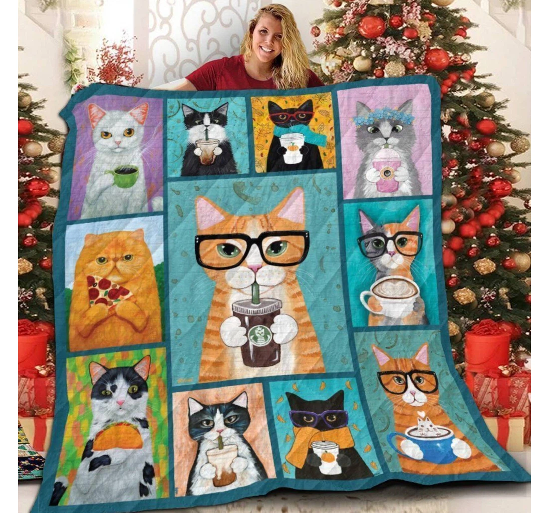 Throw Blanket, Quilt - Cat Cat Love Food Sherpa Fleece