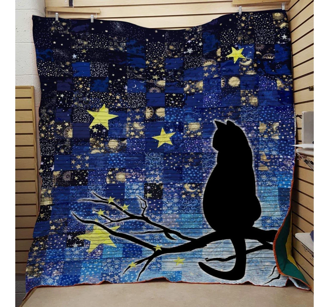 Throw Blanket, Quilt - Cat Cat And Start Sherpa Fleece