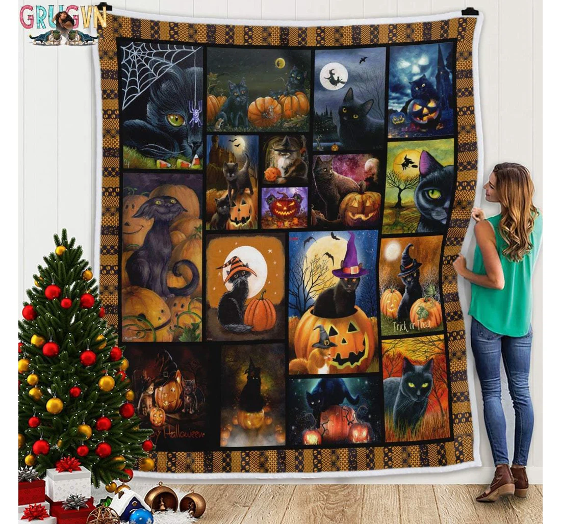 Throw Blanket, Quilt - Cat Halloween Sherpa Fleece