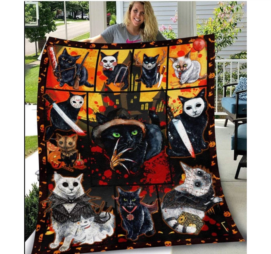 Throw Blanket, Quilt - Cat Cat Halloween Sherpa Fleece