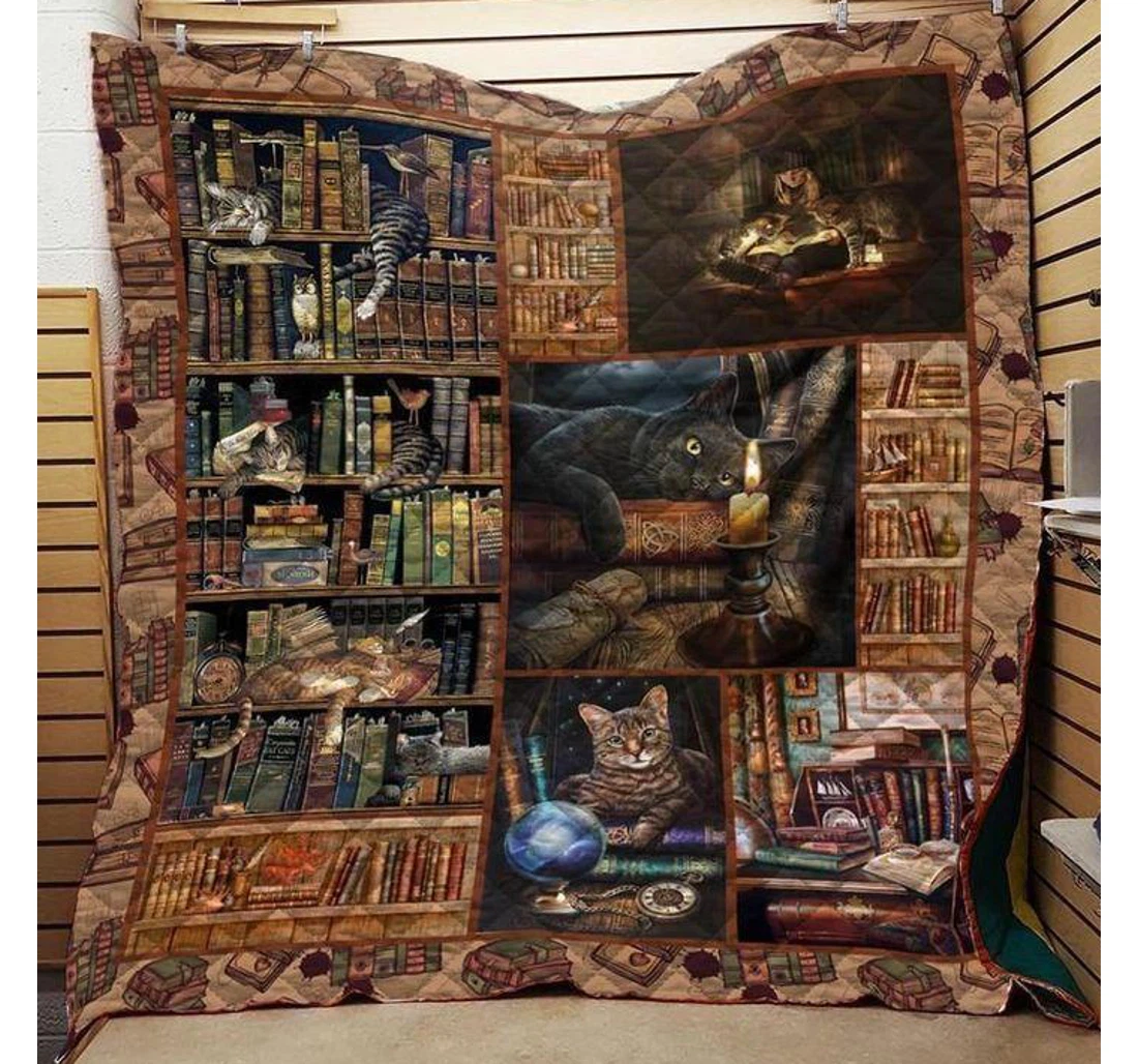 Throw Blanket, Quilt - Cat Book And Cat Sherpa Fleece