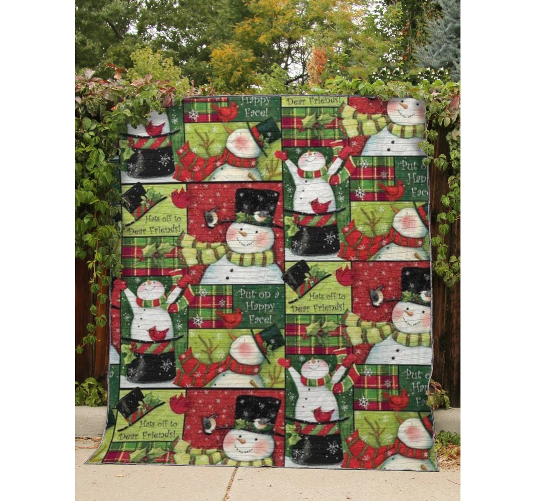 Throw Blanket, Quilt - - Snowman Enjoying Holidays Sherpa Fleece