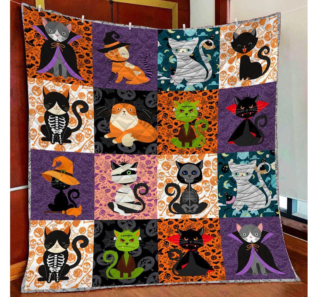 Throw Blanket, Quilt - Cat Black Halloween Cats Costume Sherpa Fleece