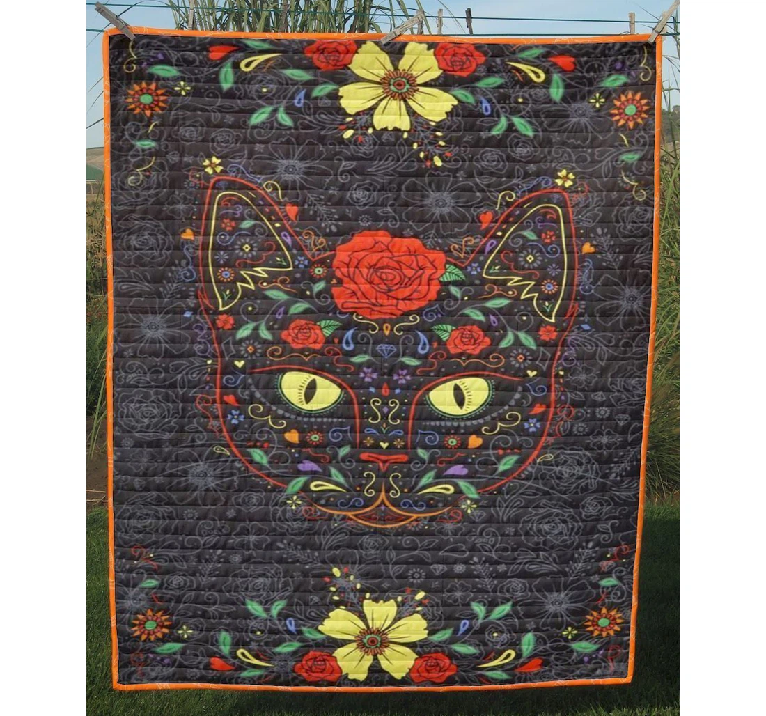 Throw Blanket, Quilt - Cat Floral Sugar Cat Sherpa Fleece