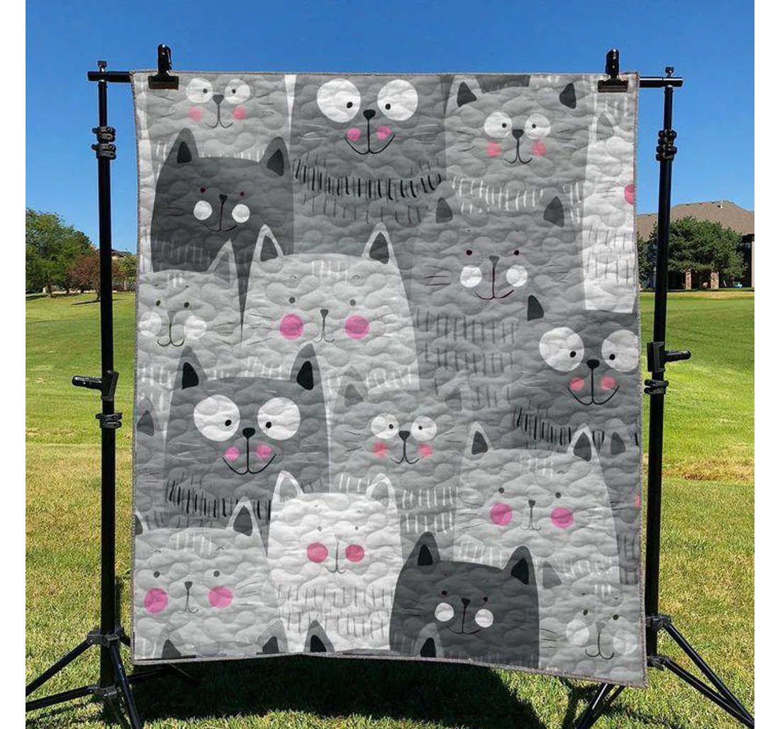 Throw Blanket, Quilt - Cat The Cute Cartoon Cats Sherpa Fleece