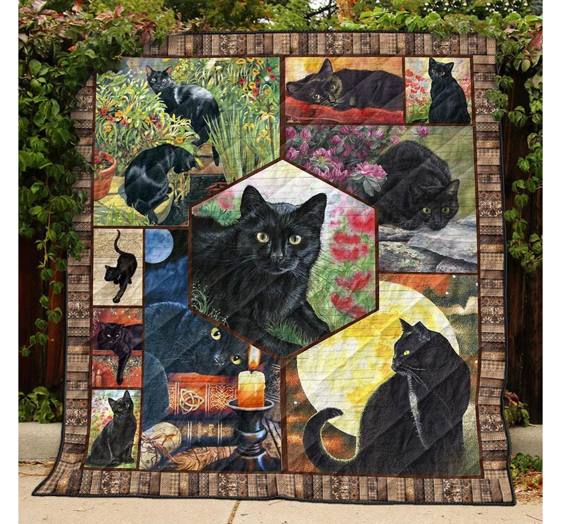 Throw Blanket, Quilt - Cat Black Cat So Lovely Sherpa Fleece