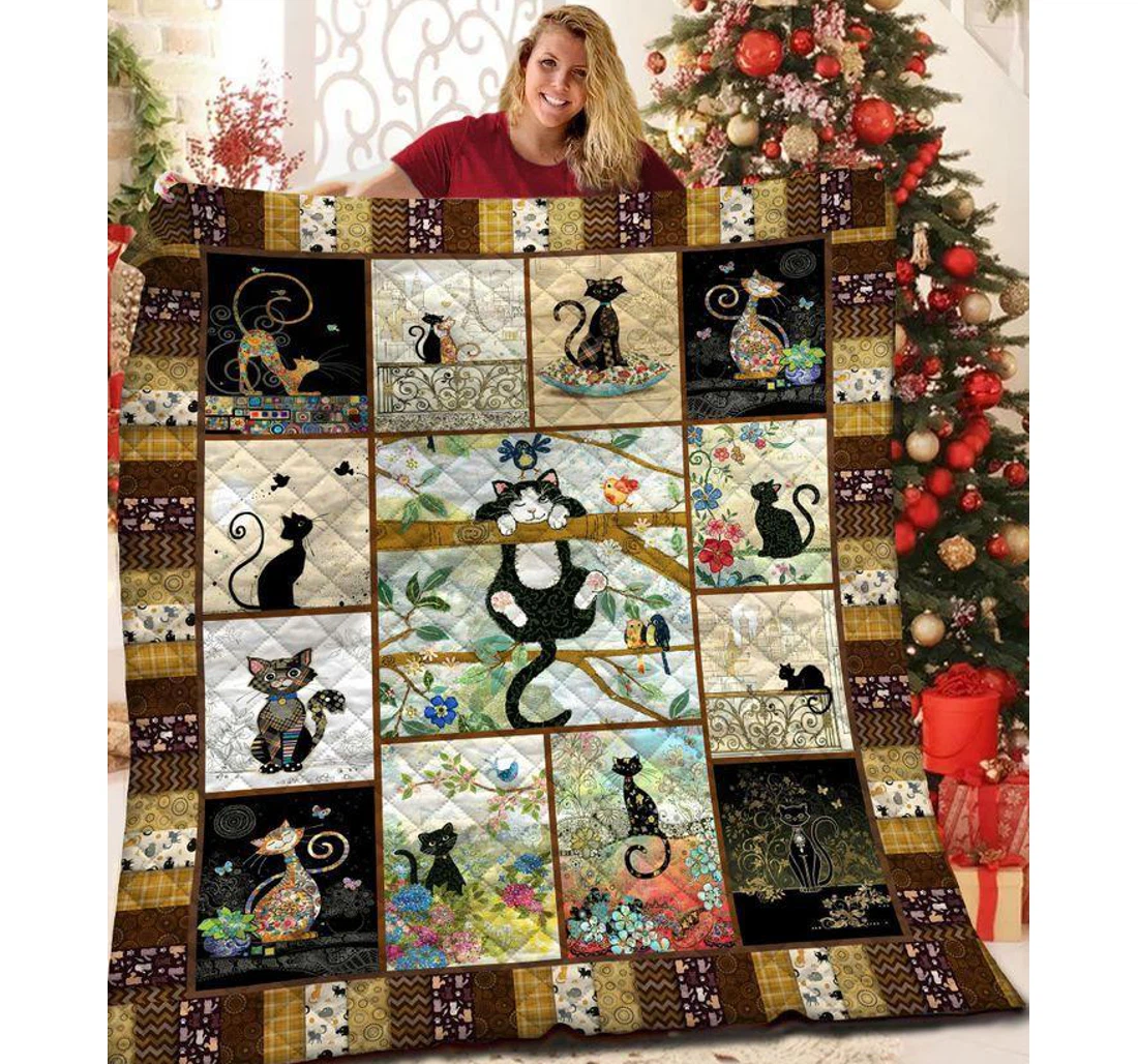 Throw Blanket, Quilt - Cat Tree And Cat Sherpa Fleece