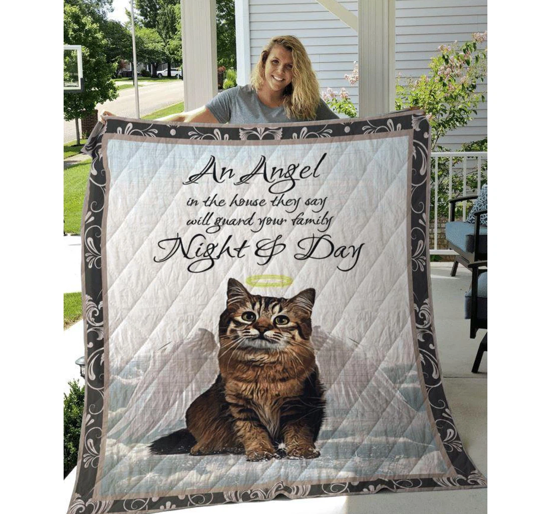 Throw Blanket, Quilt - Cat An Angel In The House Sherpa Fleece