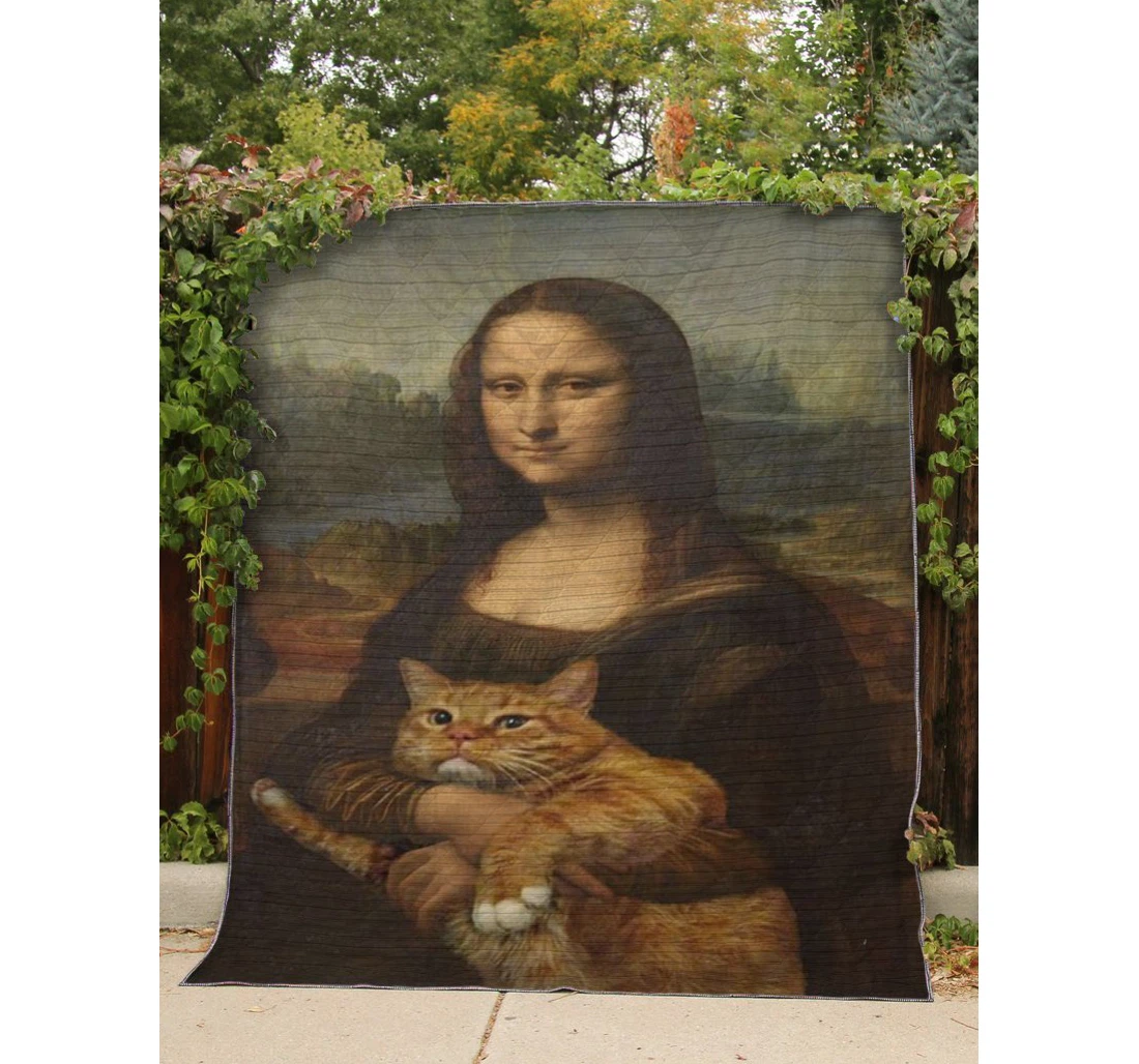 Throw Blanket, Quilt - Cat Mona Lisa And Her Cat Sherpa Fleece