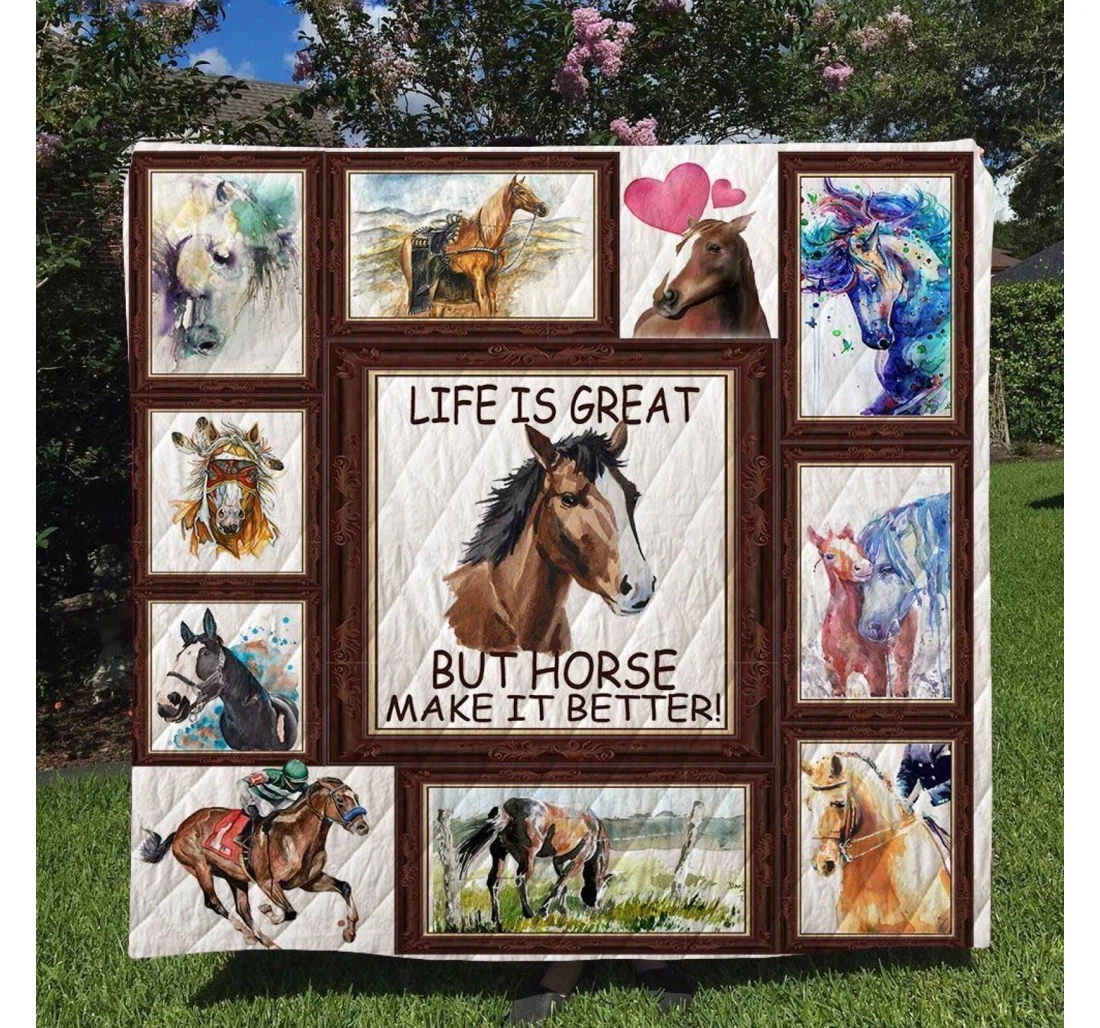 Throw Blanket, Quilt - Horse Life Is Great But Horse Make It Better Sherpa Fleece