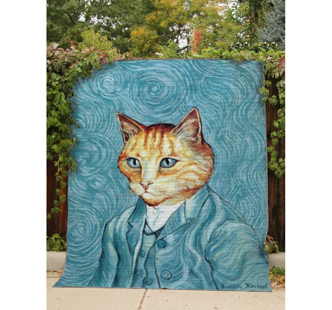 Throw Blanket, Quilt - Cat Kit Van Gogh Or Vincent Van Cat Sherpa Fleece