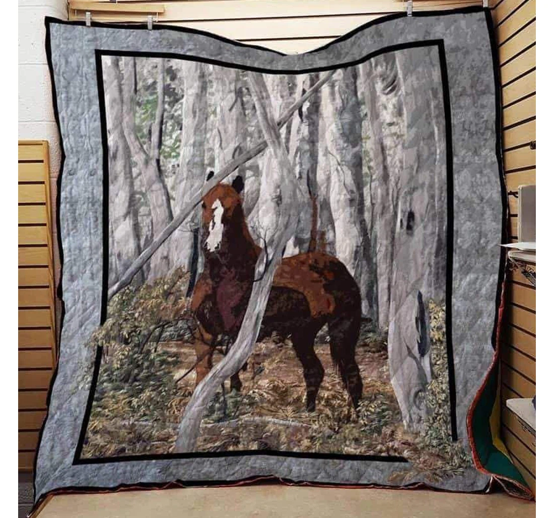 Throw Blanket, Quilt - Horse Horse In The Forest Sherpa Fleece