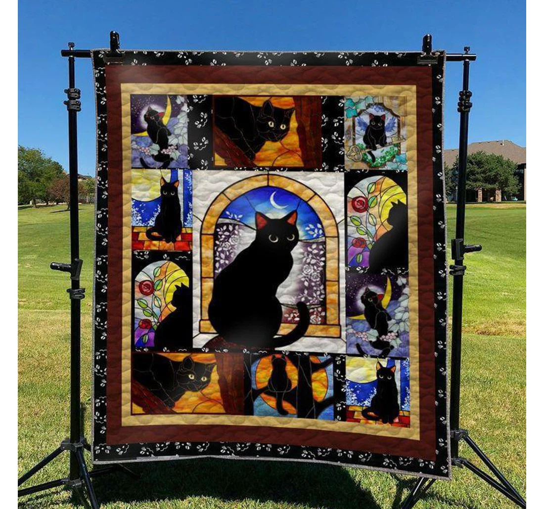 Throw Blanket, Quilt - Cat Black Cats On Window Sherpa Fleece