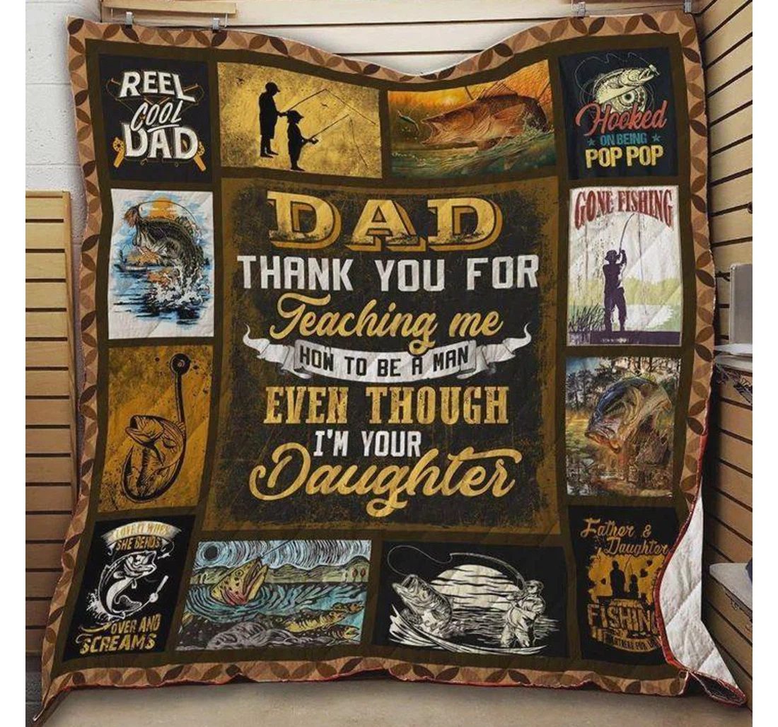 Throw Blanket, Quilt - Fishing Dad Thank You Teaching Me Sherpa Fleece