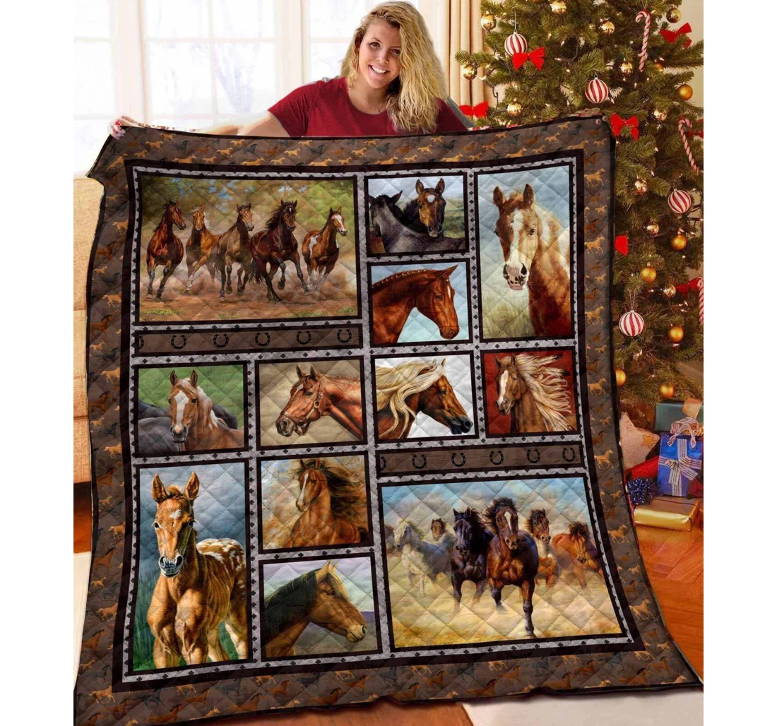 Throw Blanket, Quilt - Horse Horse In Fight Sherpa Fleece