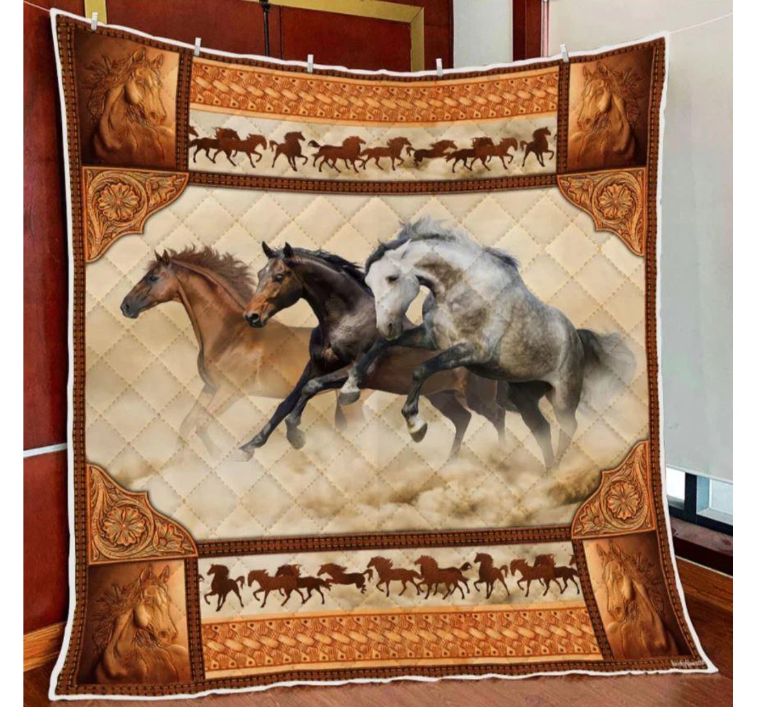 Throw Blanket, Quilt - Horse Three Horses Sherpa Fleece