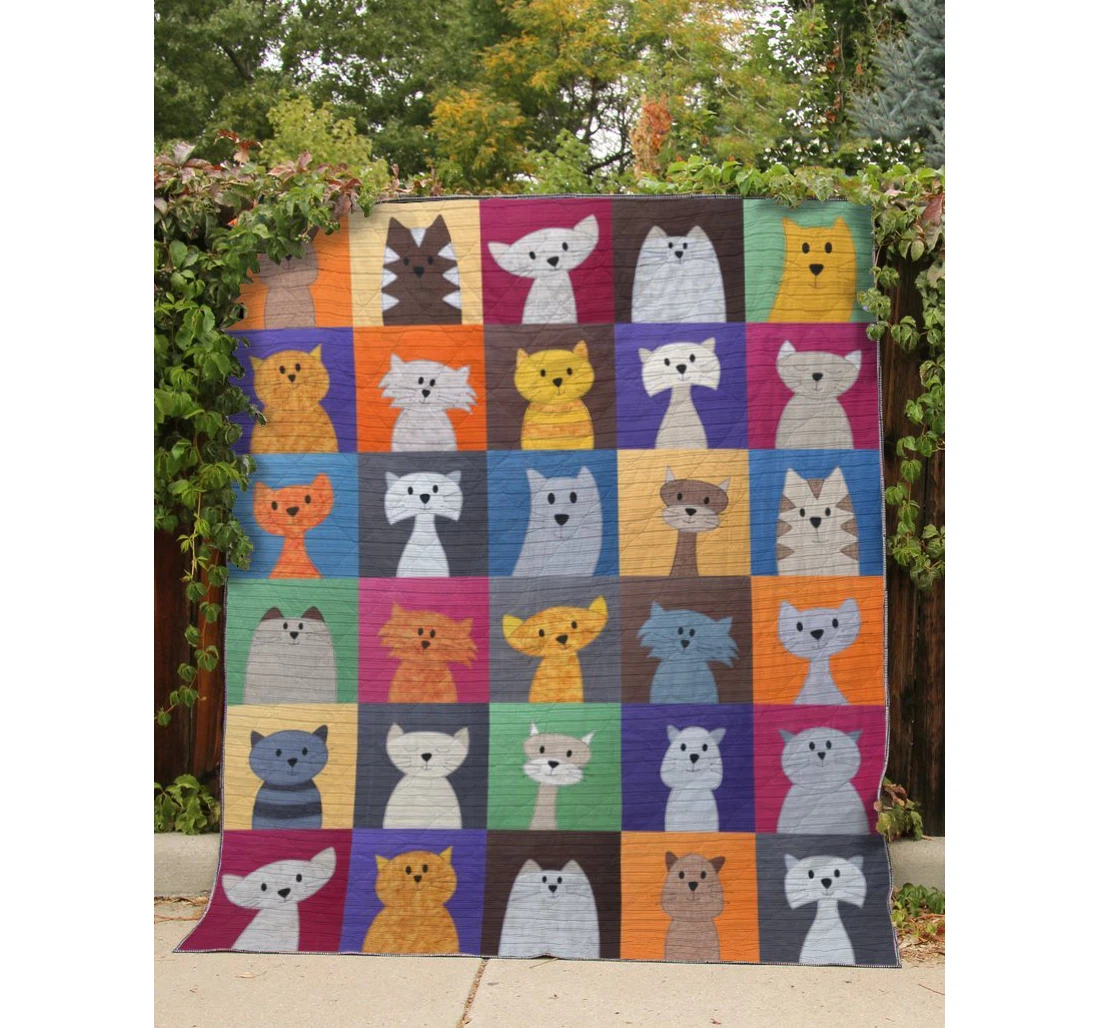 Throw Blanket, Quilt - Cat Cartoon Cats Sherpa Fleece