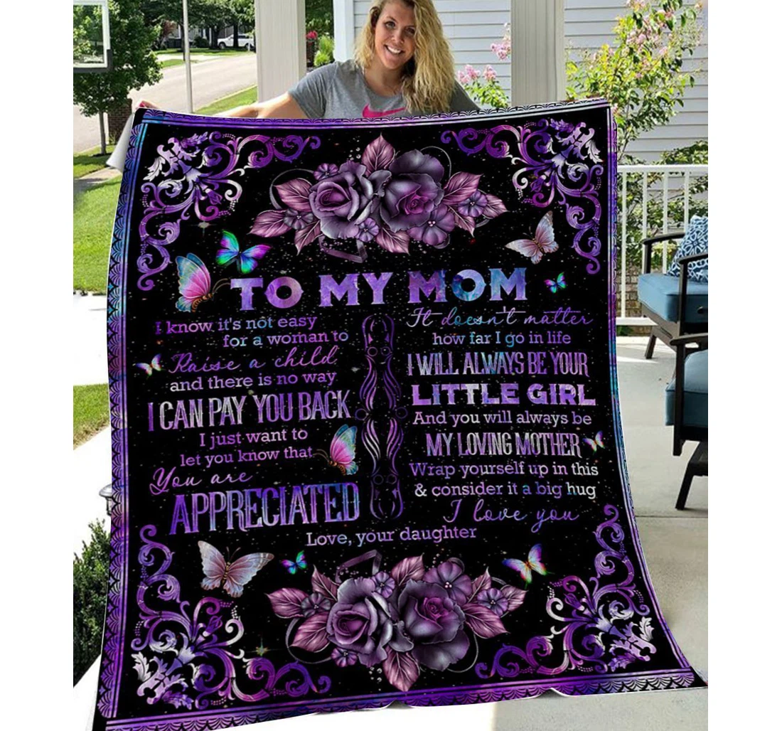 Throw Blanket, Quilt - Butterfly To My Mom My Loving Mother Sherpa Fleece