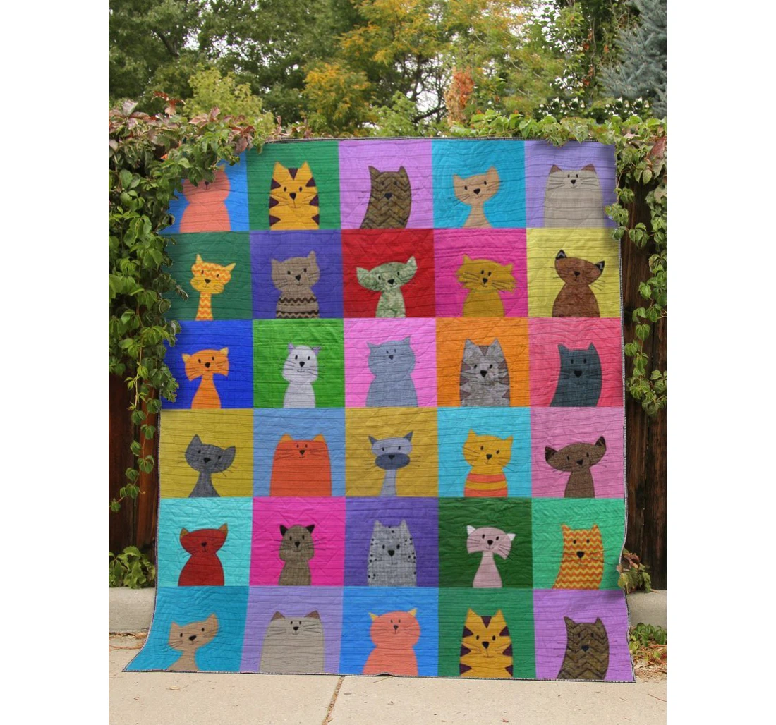 Throw Blanket, Quilt - Cat Colorful Cats Sherpa Fleece