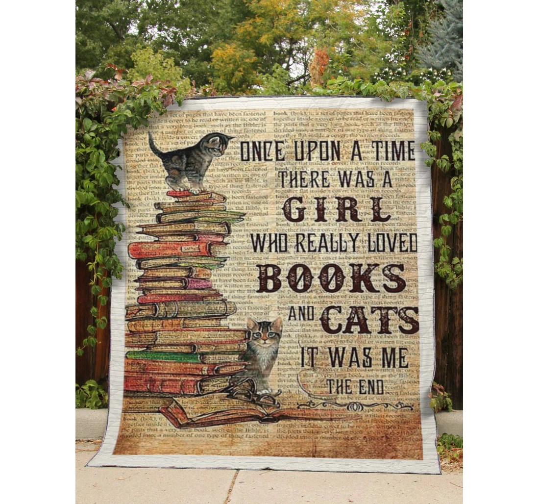 Throw Blanket, Quilt - Cat Cat Book Lovers Sherpa Fleece