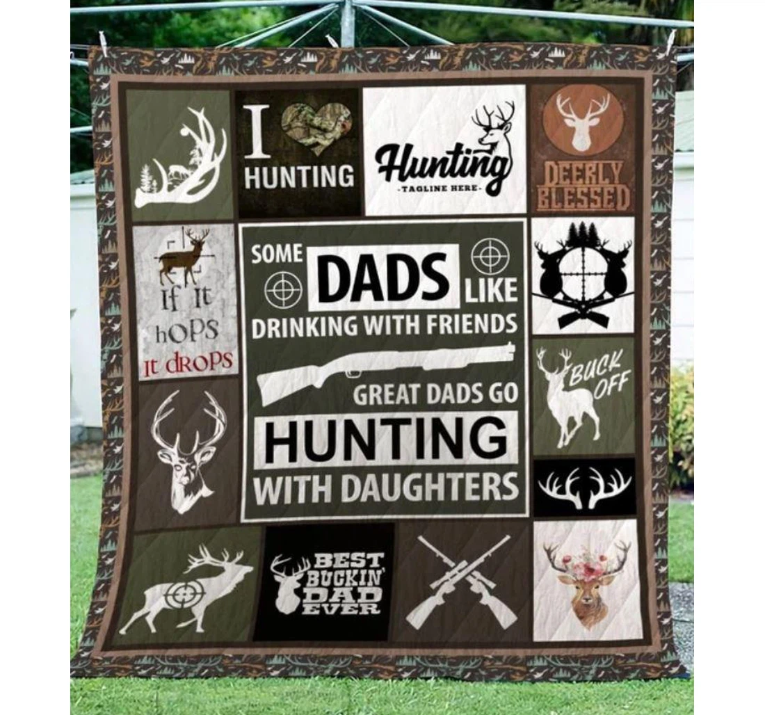 Throw Blanket, Quilt - Deer Hunting Great Dads Go Hunting With Daughters Sherpa Fleece