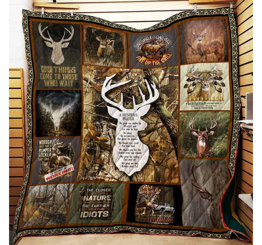 Throw Blanket, Quilt - Deer Hunting One Shoot One Kill Sherpa Fleece