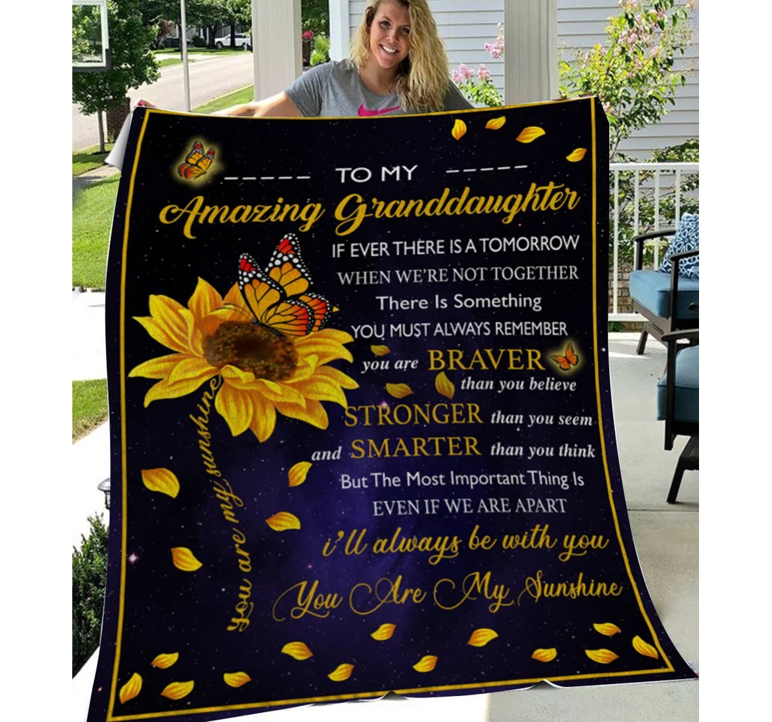 Throw Blanket, Quilt - Sunflower To My Granddaughter You Are My Sunshine Sherpa Fleece