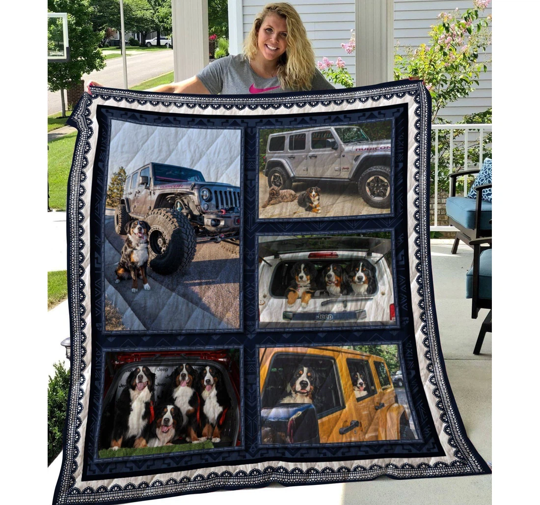 Throw Blanket, Quilt - Bernese Mountain Bernese Mountain Dogs In Car Sherpa Fleece