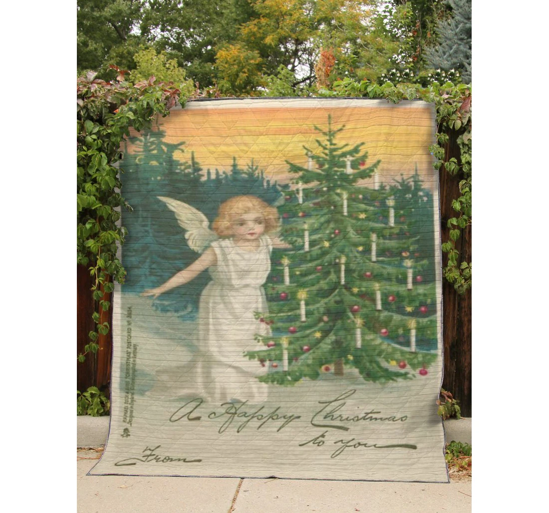 Throw Blanket, Quilt - Lbn - Angel Decorating Tree Sherpa Fleece