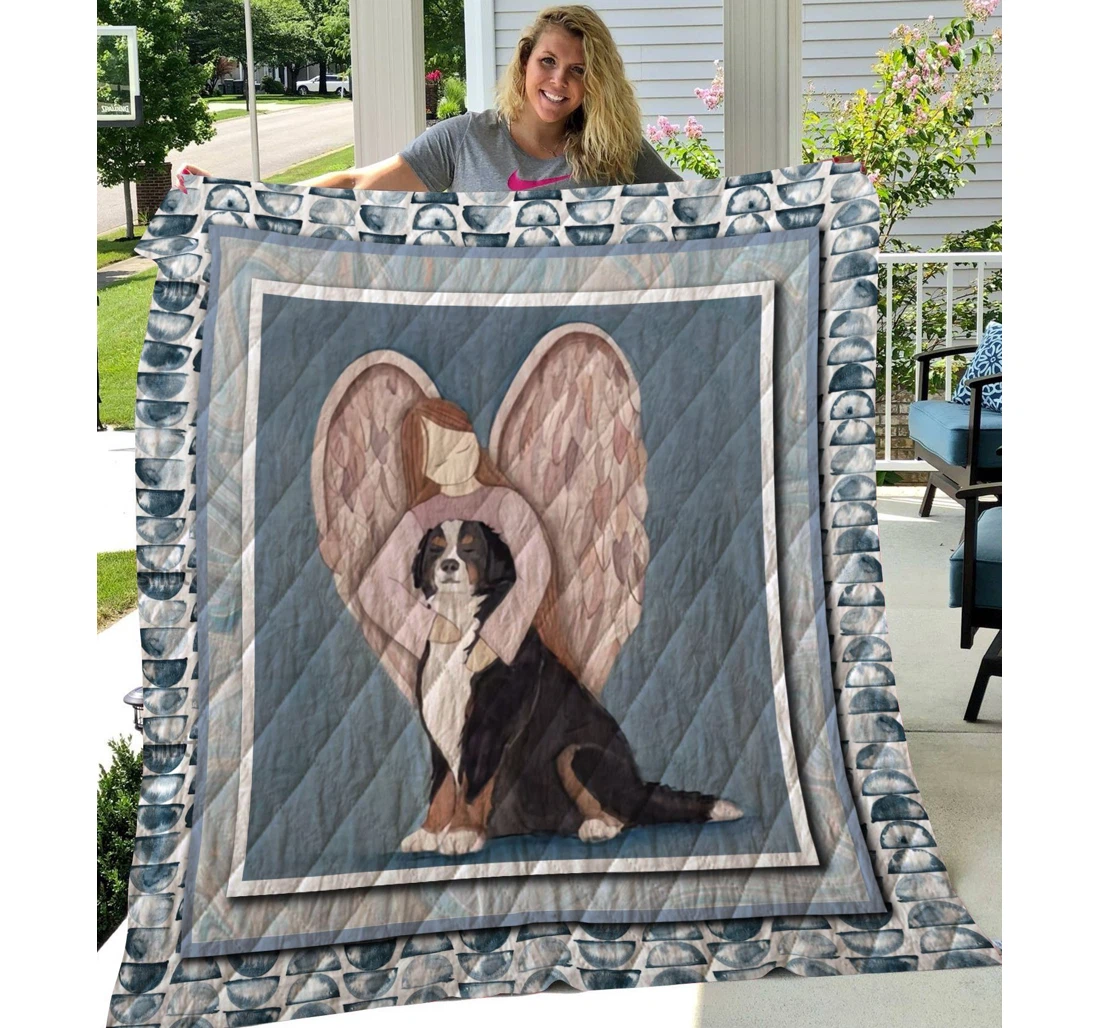 Throw Blanket, Quilt - Bernese Mountain Angel With Bernese Mountain Sherpa Fleece