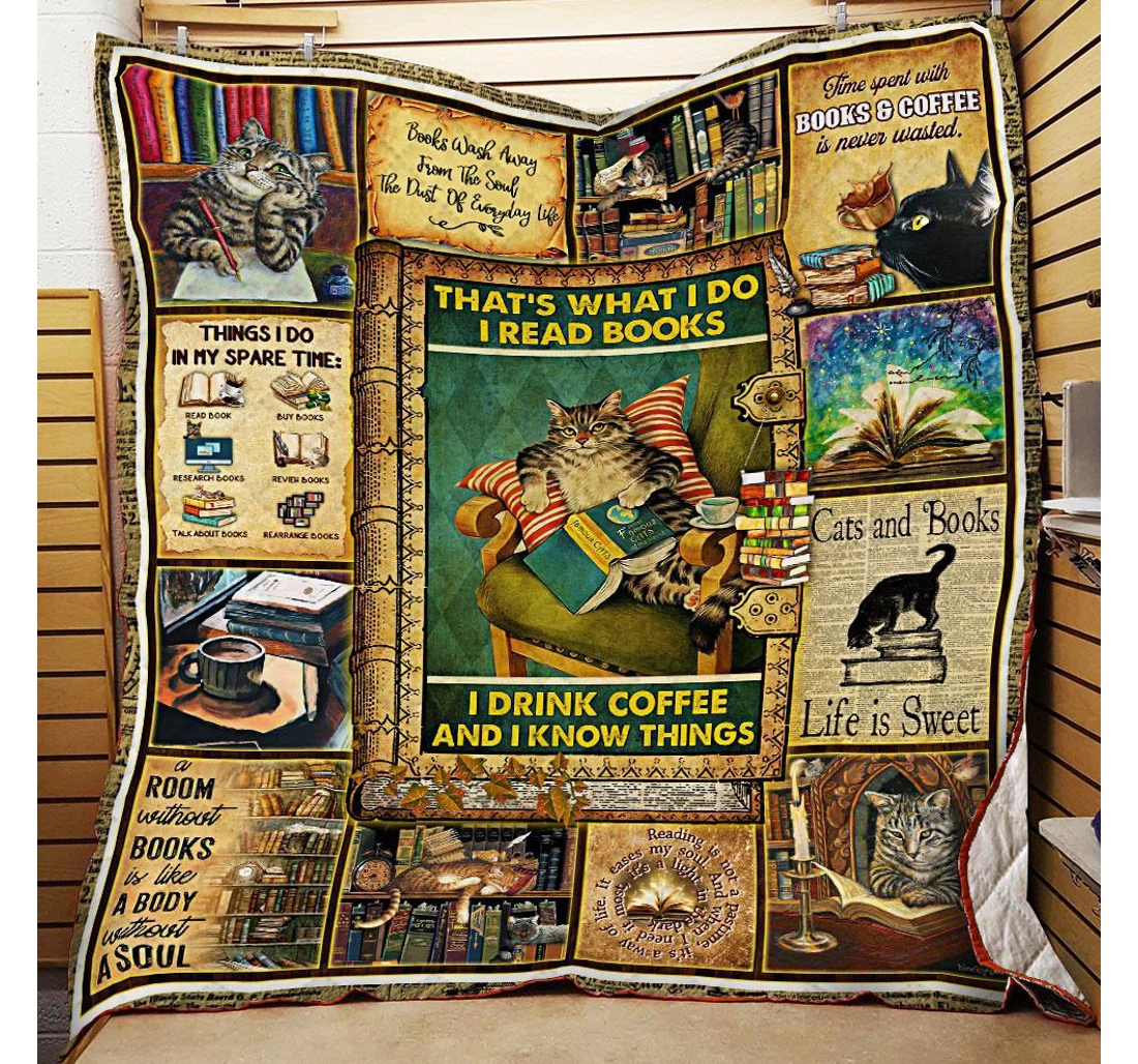 Throw Blanket, Quilt - Cat That's What I Do I Read Book Sherpa Fleece