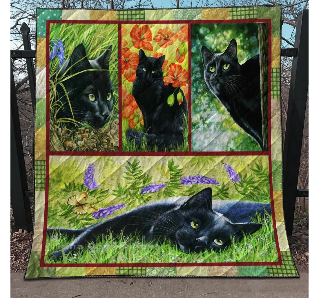 Throw Blanket, Quilt - Cat In Garden Sherpa Fleece