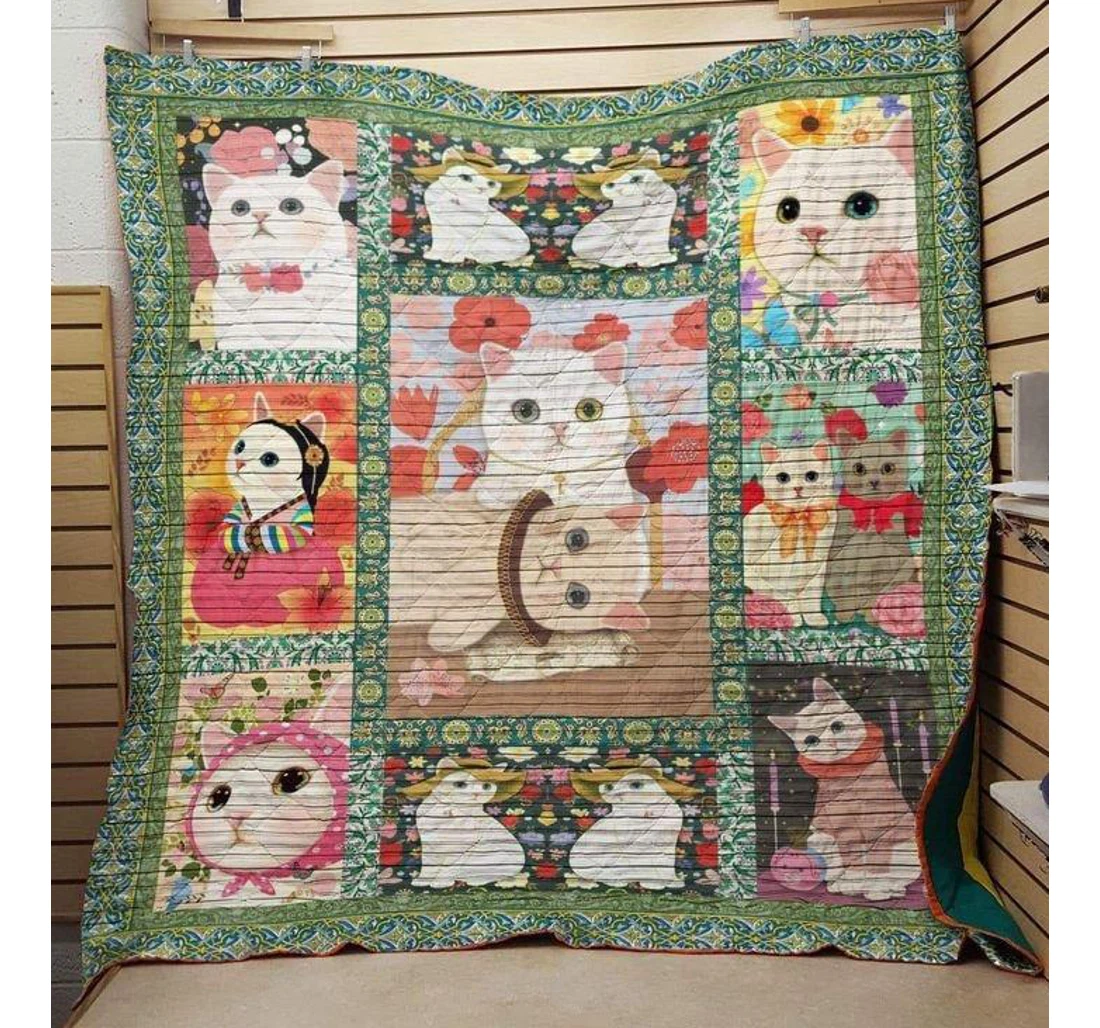 Throw Blanket, Quilt - Cat Cute Cat Sherpa Fleece