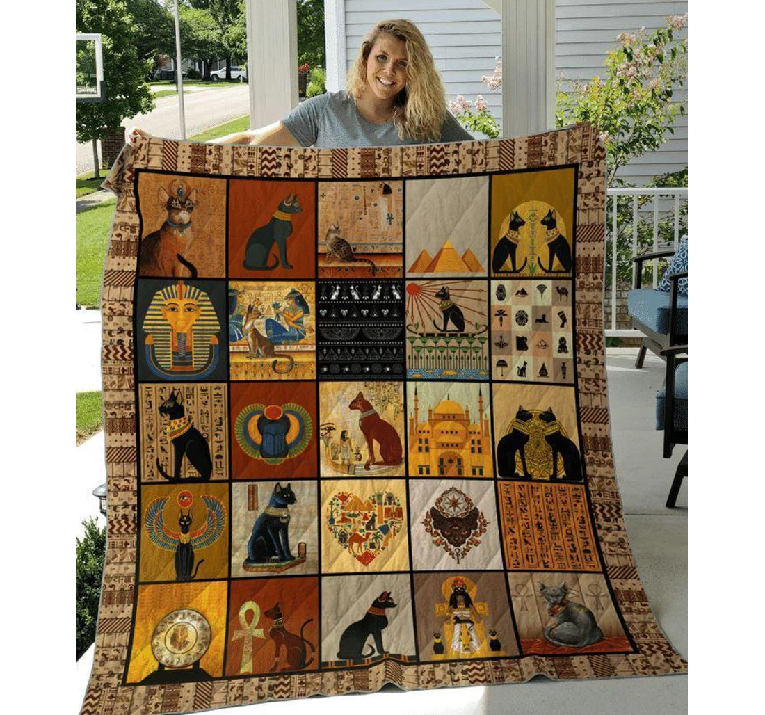 Throw Blanket, Quilt - Cat Egpytian Cat Sherpa Fleece