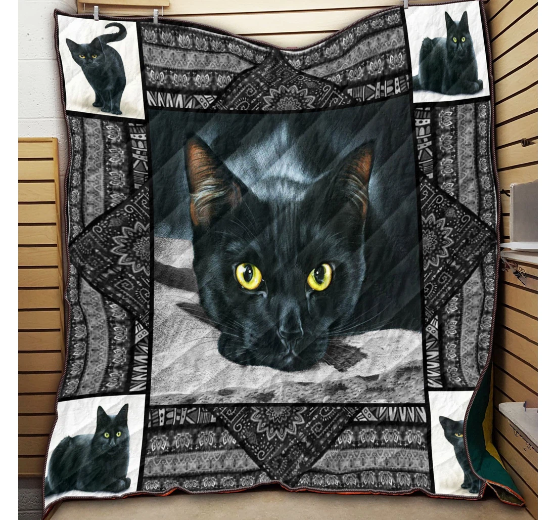 Throw Blanket, Quilt - Cat Black Cat Mandala Sherpa Fleece