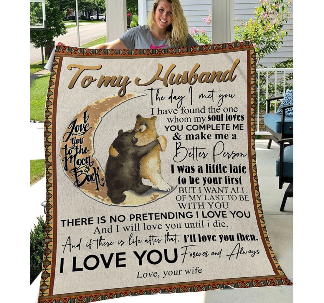 Throw Blanket, Quilt - Personalized To My Husband Bear I Love You Sherpa Fleece