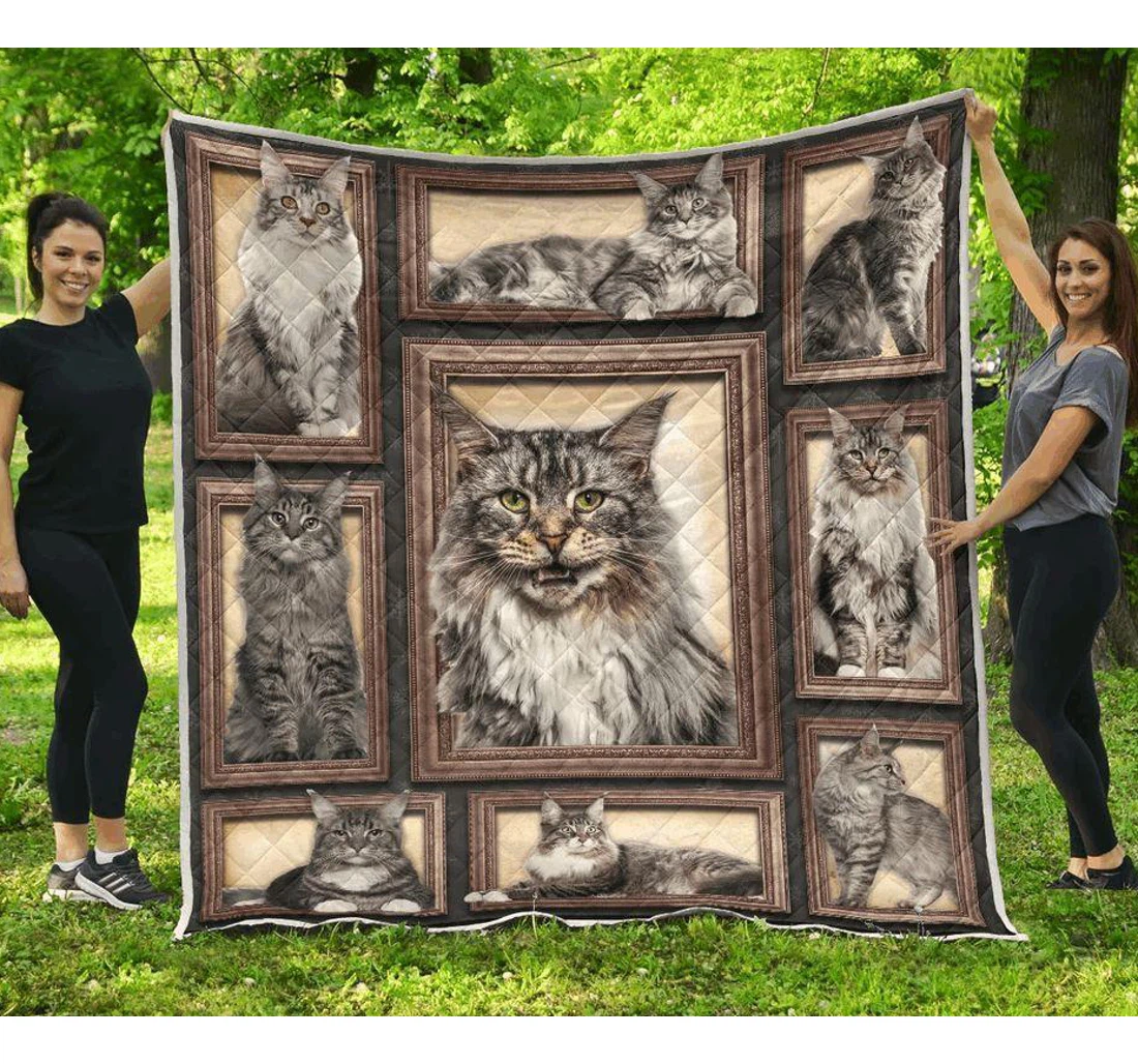 Throw Blanket, Quilt - Cat Maine Coon Cat Sherpa Fleece