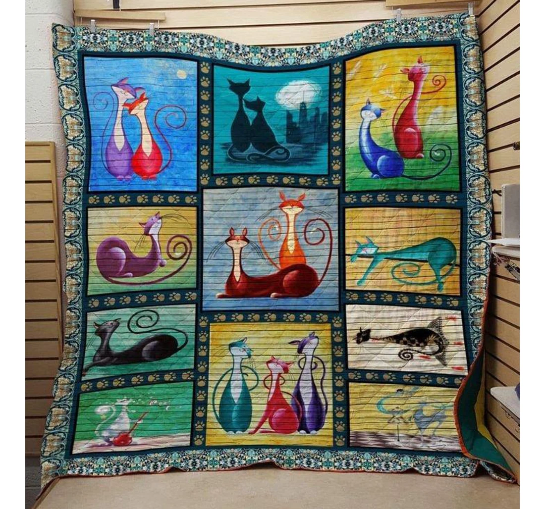 Throw Blanket, Quilt - Cat Couple Cat Sherpa Fleece