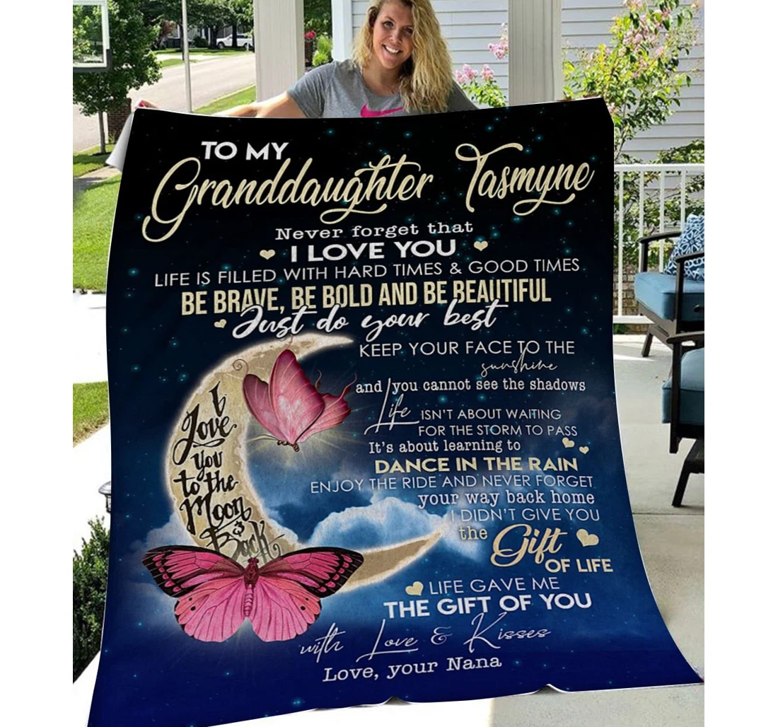 Throw Blanket, Quilt - Butterfly To My Granddaughter Never Forget That I Love You Sherpa Fleece