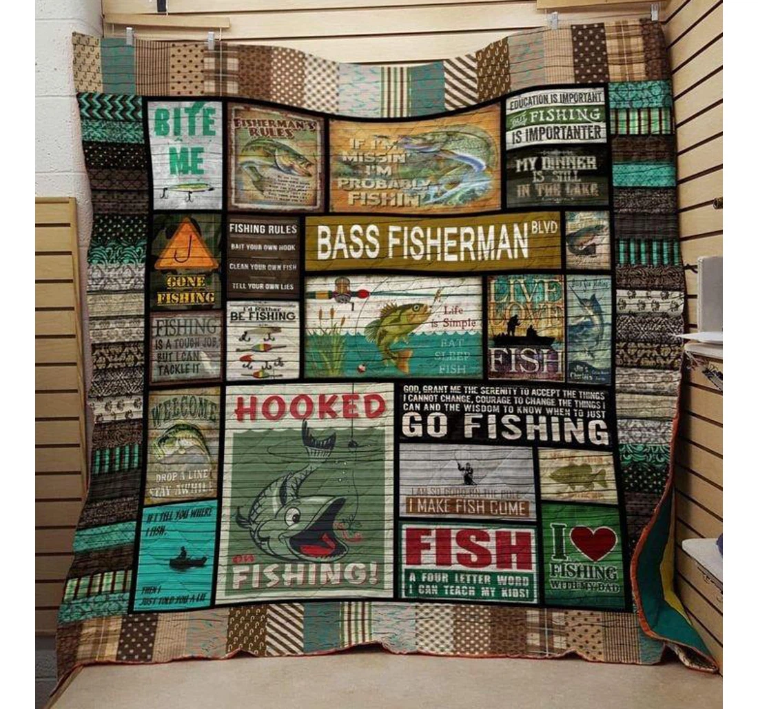 Throw Blanket, Quilt - Fishing Bass Fisherman Sherpa Fleece