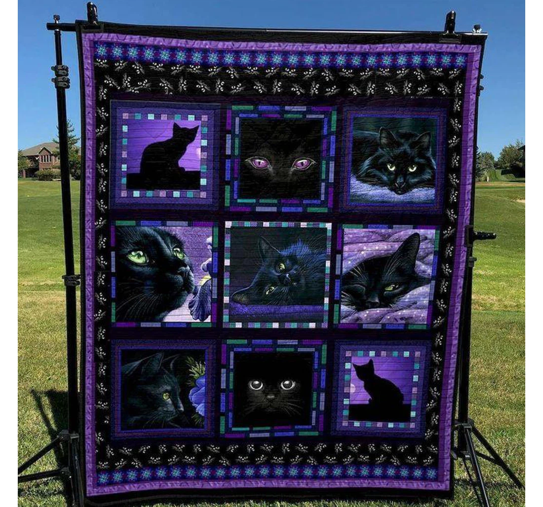 Throw Blanket, Quilt - Cat Black Cat Purple Magic Sherpa Fleece