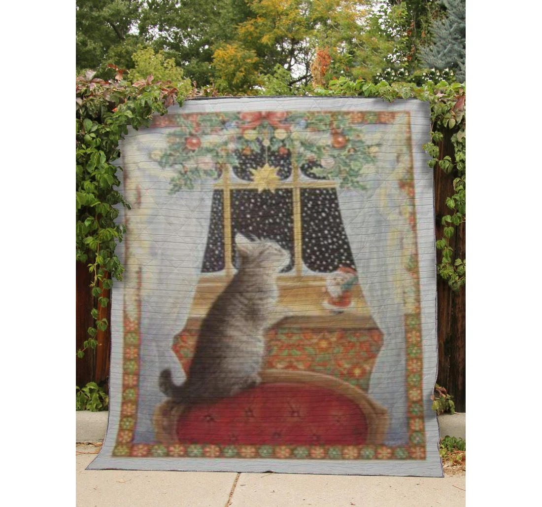 Throw Blanket, Quilt - Cat Cat Looking Santa Sherpa Fleece