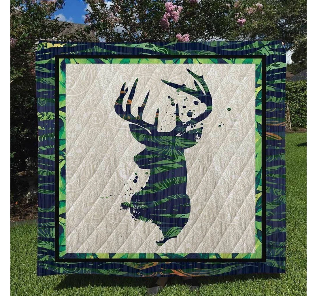 Throw Blanket, Quilt - Deer Hunting Head Sherpa Fleece