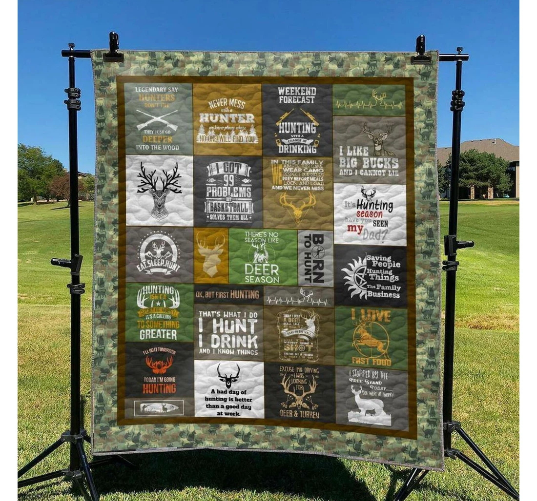 Throw Blanket, Quilt - Deer Hunting There's No Season Like Deer Season Sherpa Fleece