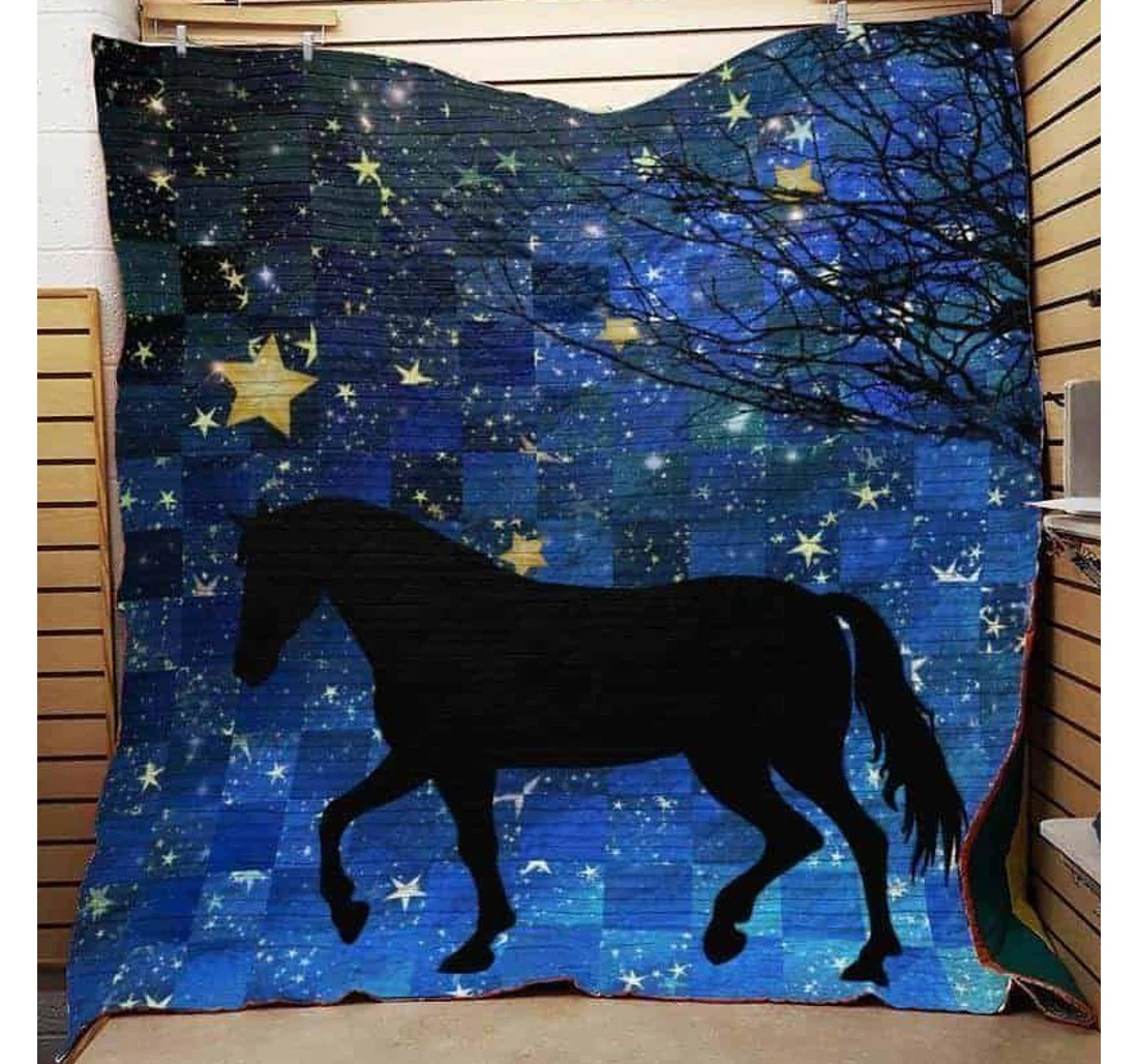 Throw Blanket, Quilt - Horse Horse In The Star Night Sherpa Fleece