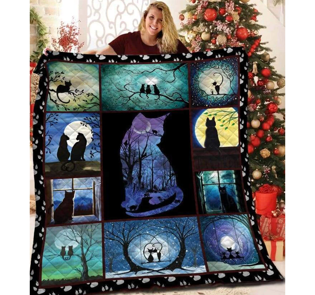 Throw Blanket, Quilt - Cat Black Cats Sherpa Fleece