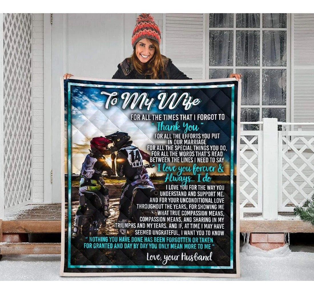 Throw Blanket, Quilt - Personalized To My Wife Motocross Never Forget That I Love You Sherpa Fleece