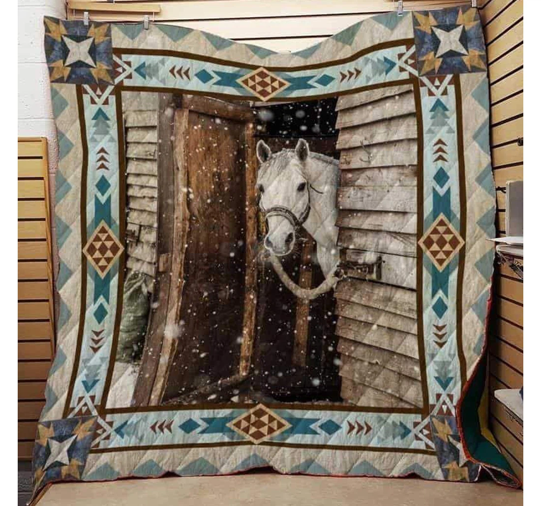 Throw Blanket, Quilt - Horse Horse In The Snow Fall Sherpa Fleece