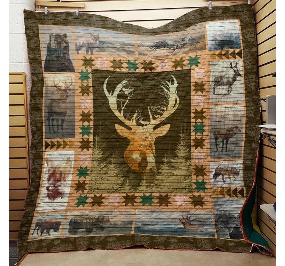 Throw Blanket, Quilt - Deer Hunting Vintage Sherpa Fleece