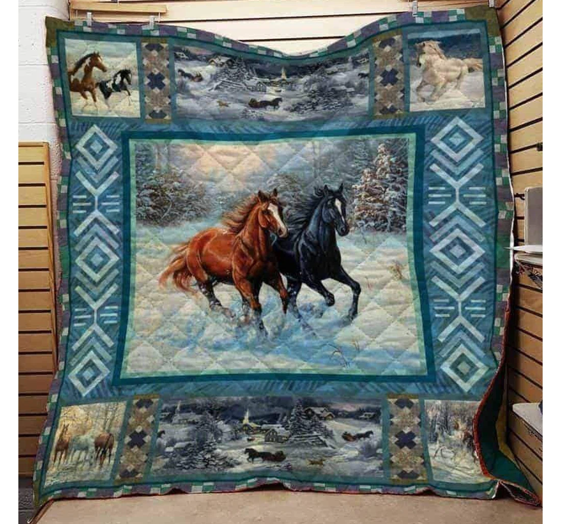 Throw Blanket, Quilt - Horse Race Horse Sherpa Fleece